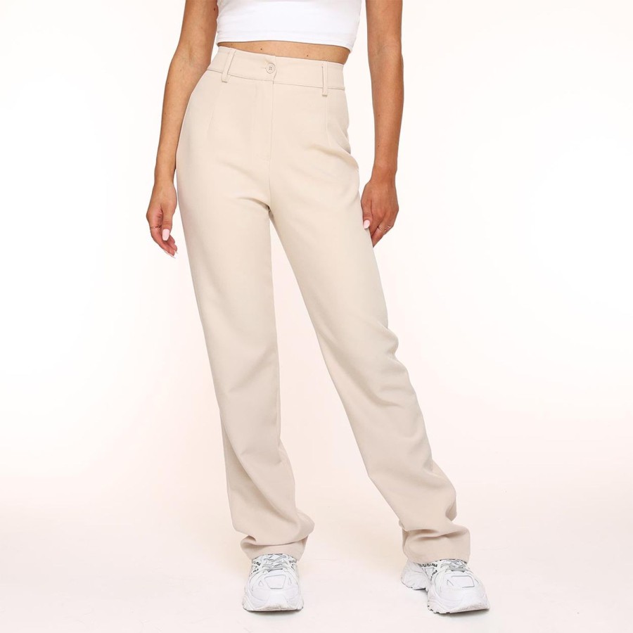 Broeken | Olivia & Kate Beige Tracie Rechte-Pantalon