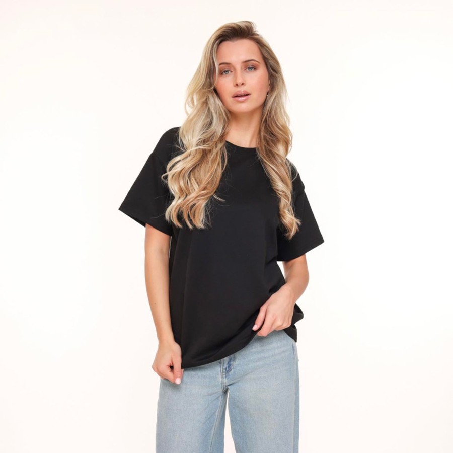 Tops | Olivia & Kate Zwarte Oversized Basic Ss-T-Shirt