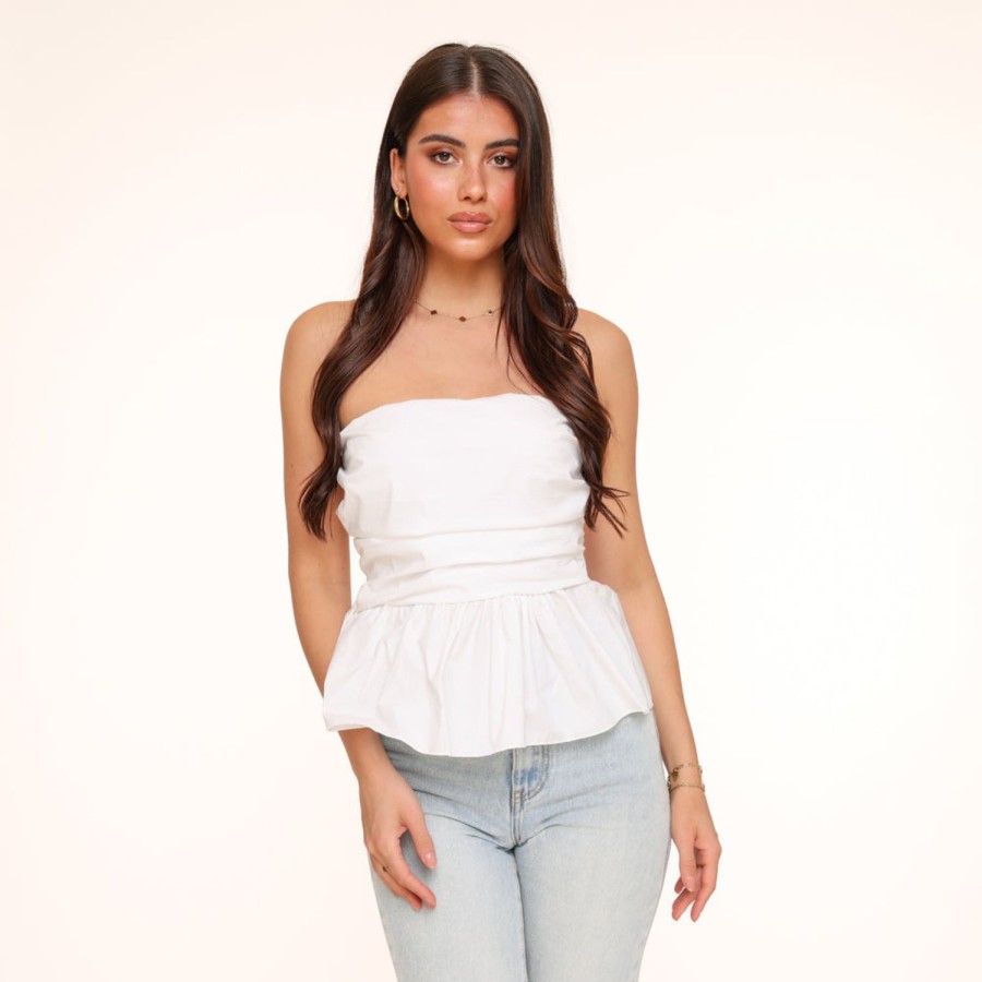 Tops | Olivia & Kate Witte Strapless Ruffel-Top