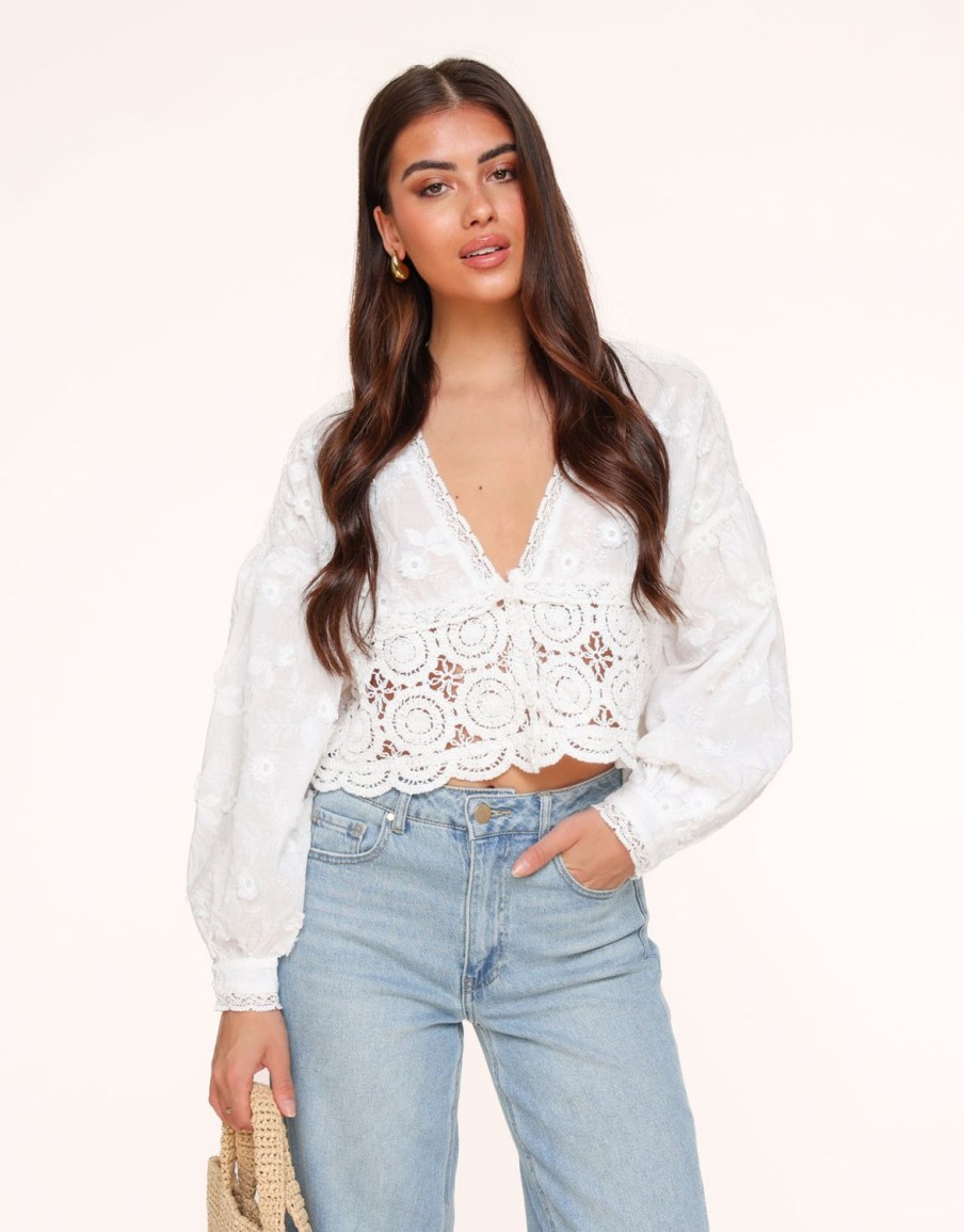 Tops | Olivia & Kate Witte V-Hals Details-Blouse