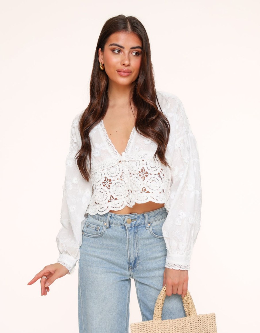 Tops | Olivia & Kate Witte V-Hals Details-Blouse