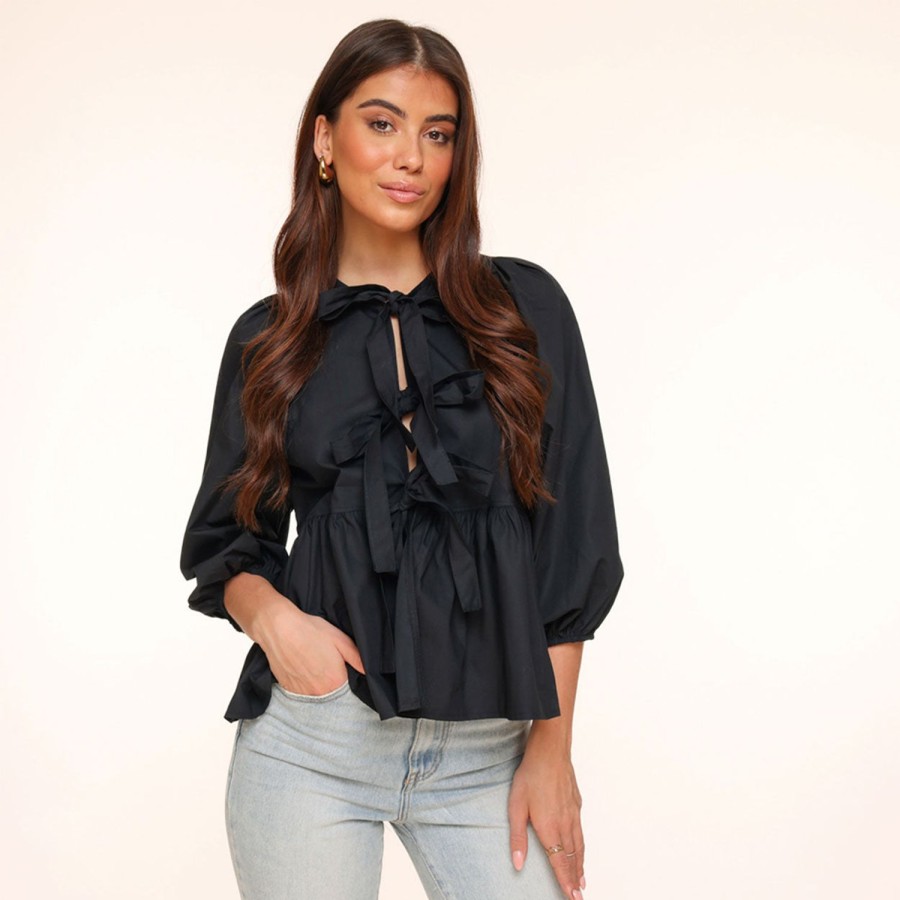 Tops | Olivia & Kate Zwarte Strikjes 3/4 Mouwen-Blouse