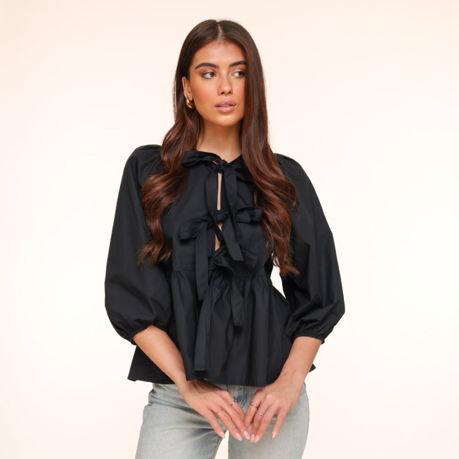 Tops | Olivia & Kate Zwarte Strikjes 3/4 Mouwen-Blouse