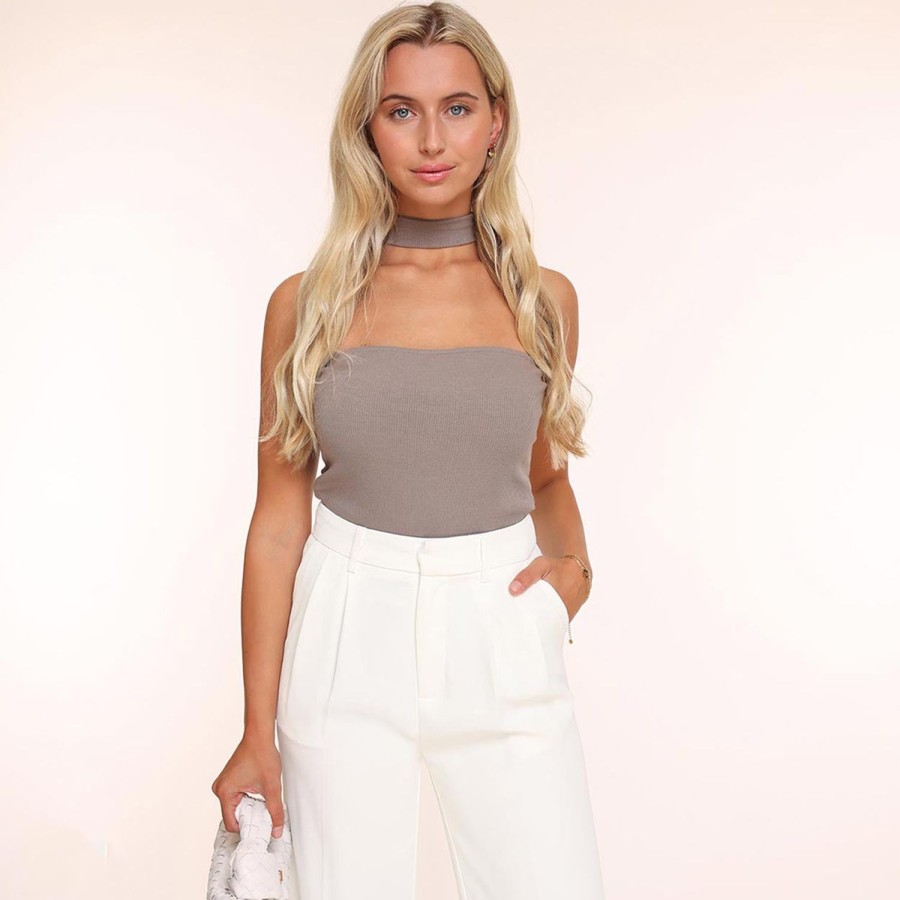 Tops | Olivia & Kate Taupe Choker-Top