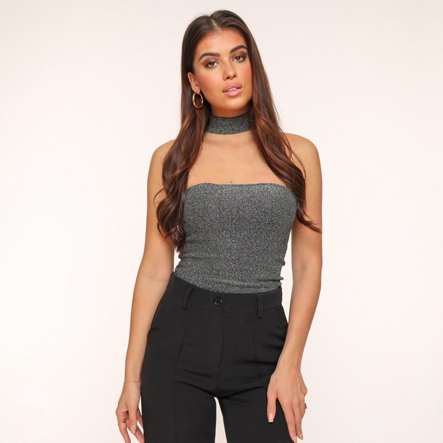 Tops | Olivia & Kate Zilveren Glitter Choker-Top