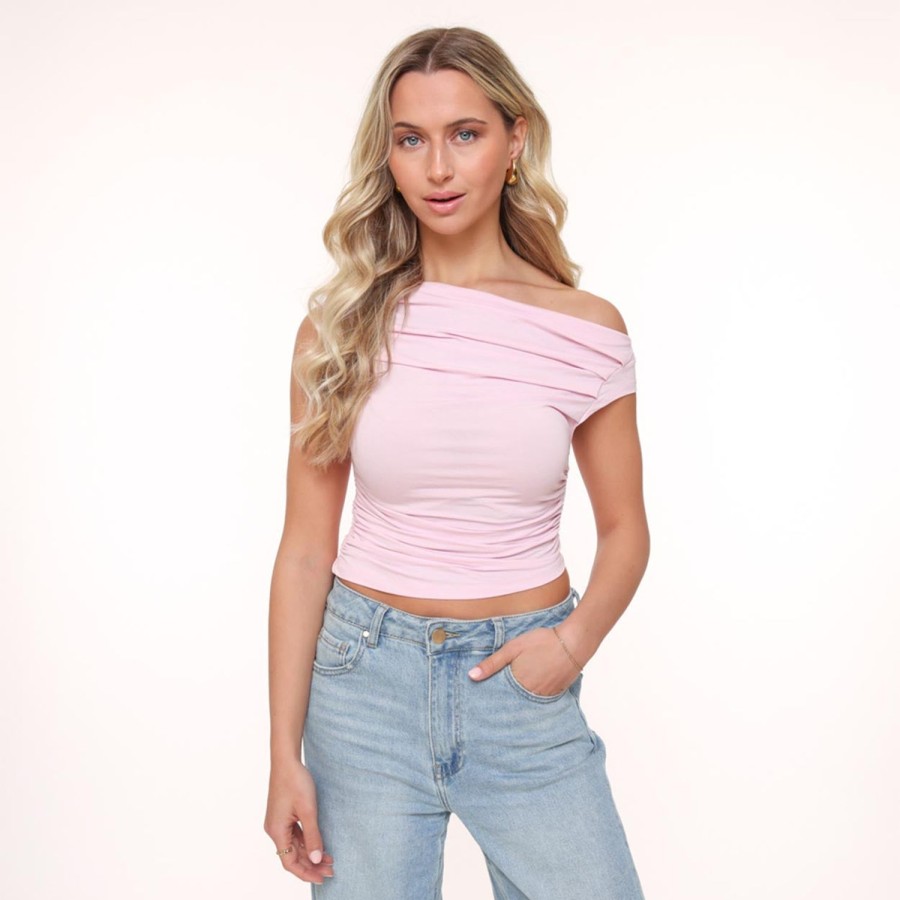 Tops | Olivia & Kate Lichtroze Gedrapeerde Ss-Top