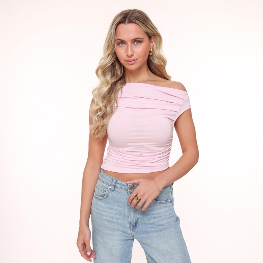 Tops | Olivia & Kate Lichtroze Gedrapeerde Ss-Top