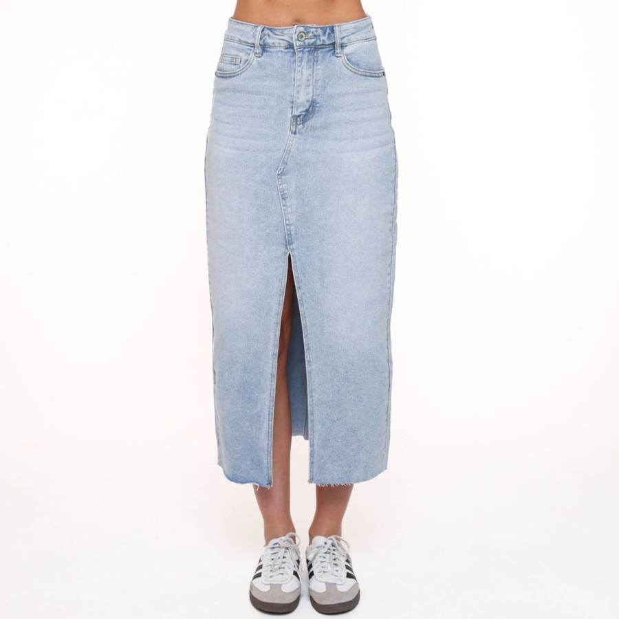 Rokken | Olivia & Kate Lichtblauwe Denim Split-Rok