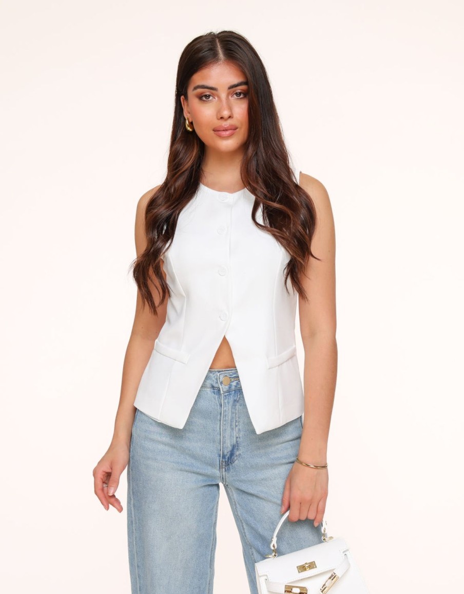 Tops | Olivia & Kate Witte Hoge Knopen-Gilet