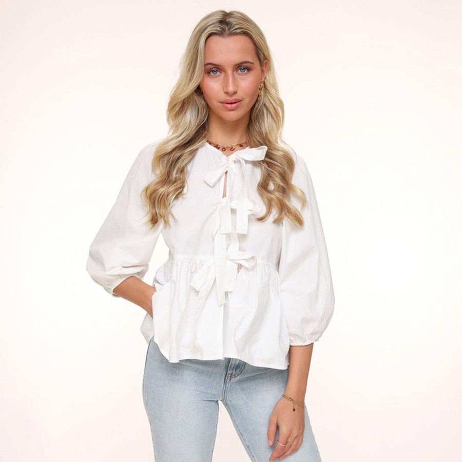 Tops | Olivia & Kate Witte Strikjes 3/4 Mouwen-Blouse