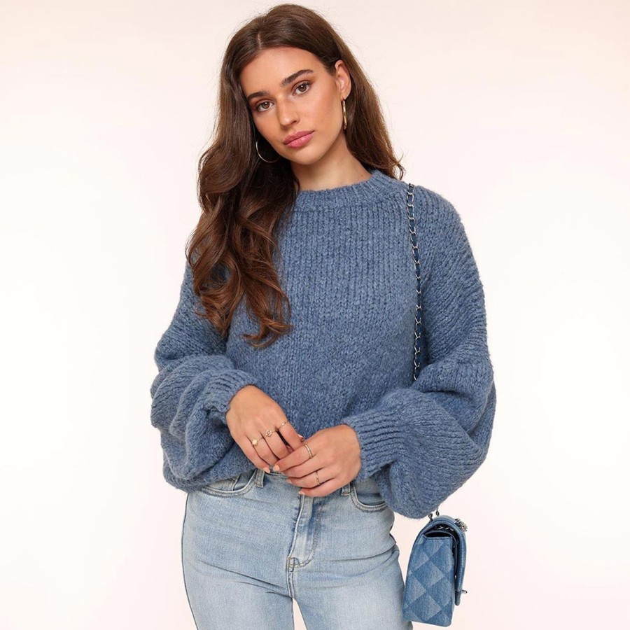 Truien | Olivia & Kate Jeans Blauwe Wollen Gebreide-Trui