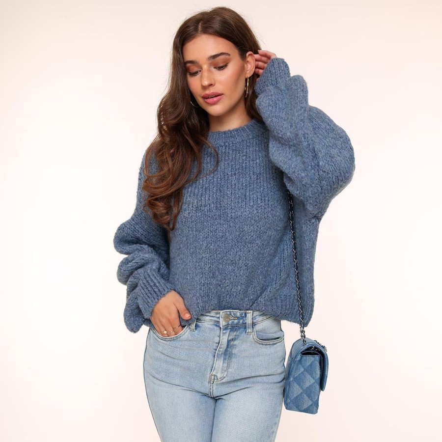 Truien | Olivia & Kate Jeans Blauwe Wollen Gebreide-Trui