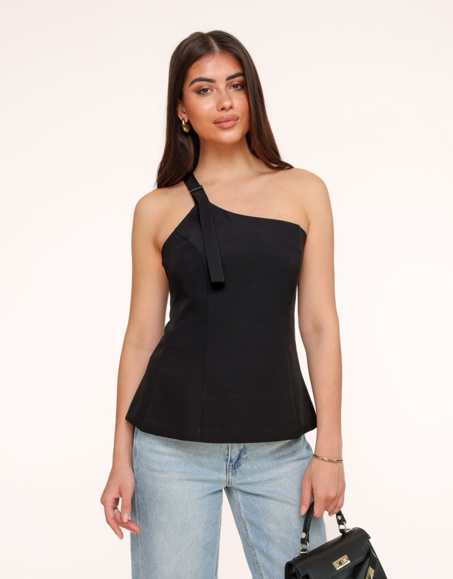 Tops | Olivia & Kate Zwarte Asymmetrische Open Rug-Top