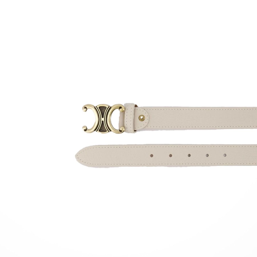 Riemen | Olivia & Kate Beige Gedetailleerde Gouden Gesp-Riem