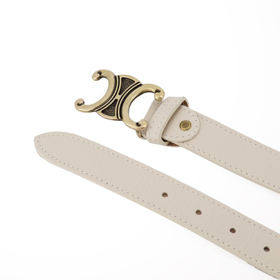 Riemen | Olivia & Kate Beige Gedetailleerde Gouden Gesp-Riem