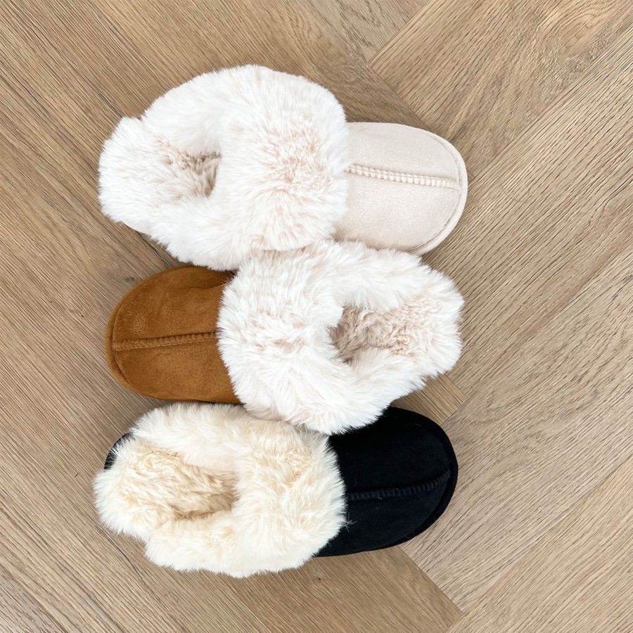 Pantoffels | Olivia & Kate Beige Fluffy-Pantoffels