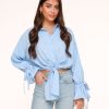 Tops | Olivia & Kate Lichtblauwe Gestrikte Cropped-Blouse