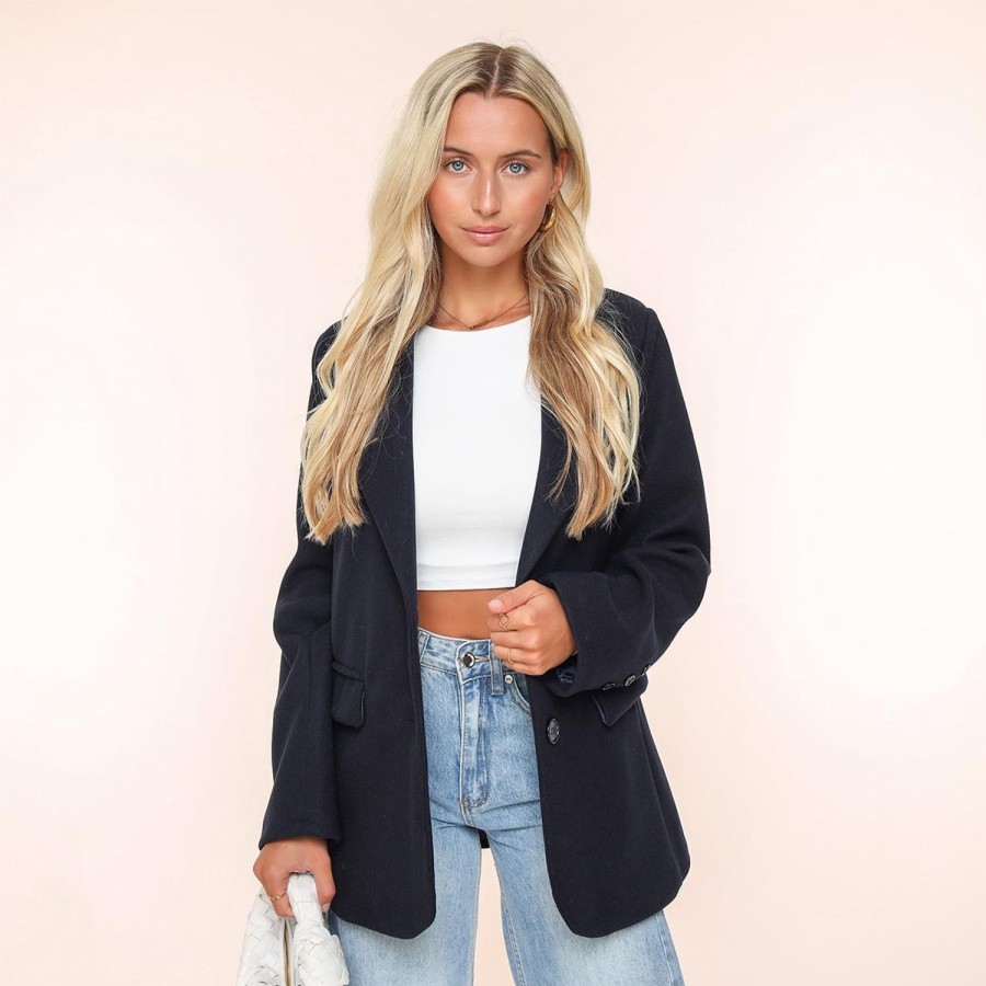 Jassen | Olivia & Kate Navy Oversized Wollen Look-Blazer