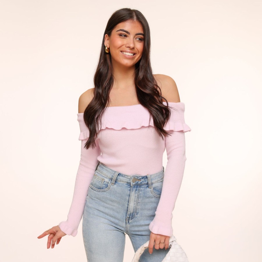 Tops | Olivia & Kate Lichtroze Elastische Ruffel Off Shoulder-Top