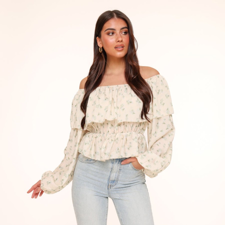 Tops | Olivia & Kate Army Groene Bloemen Off Shoulder-Top