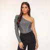 Tops | Olivia & Kate Zilveren Glitter One Sleeve-Top