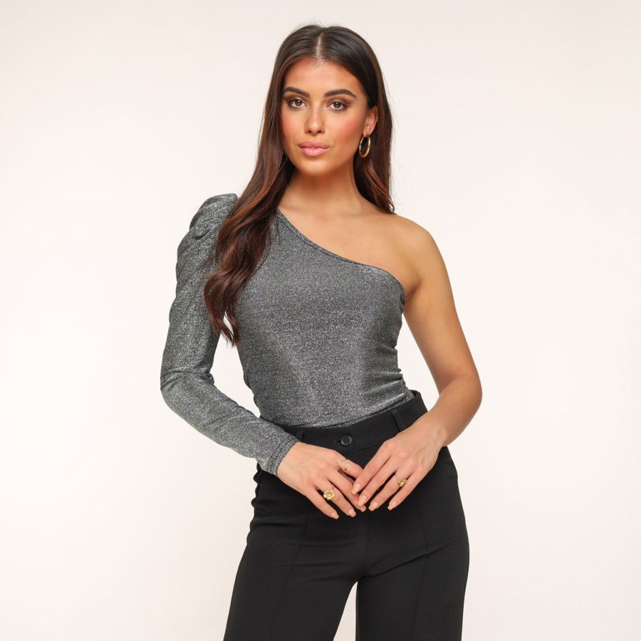 Tops | Olivia & Kate Zilveren Glitter One Sleeve-Top