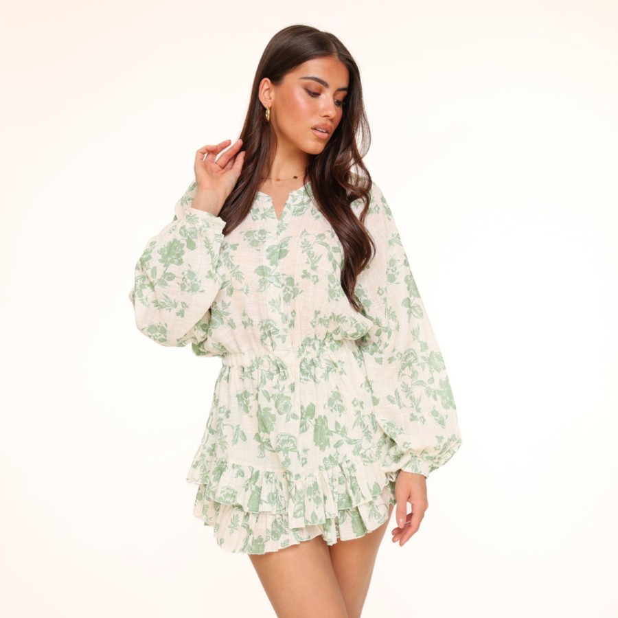 Playsuits | Olivia & Kate Army Groene Bloemenprint-Playsuit