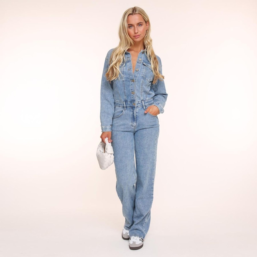 Jumpsuits | Olivia & Kate Lichtblauwe Denim Ls-Jumpsuit