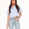 Tops | Olivia & Kate Lichtblauwe Gestreepte Cropped Ss-Blouse