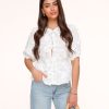 Tops | Olivia & Kate Witte Bloemen Korte Pofmouwen Strikjes-Blouse