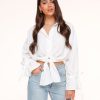 Tops | Olivia & Kate Witte Gestrikte Cropped-Blouse