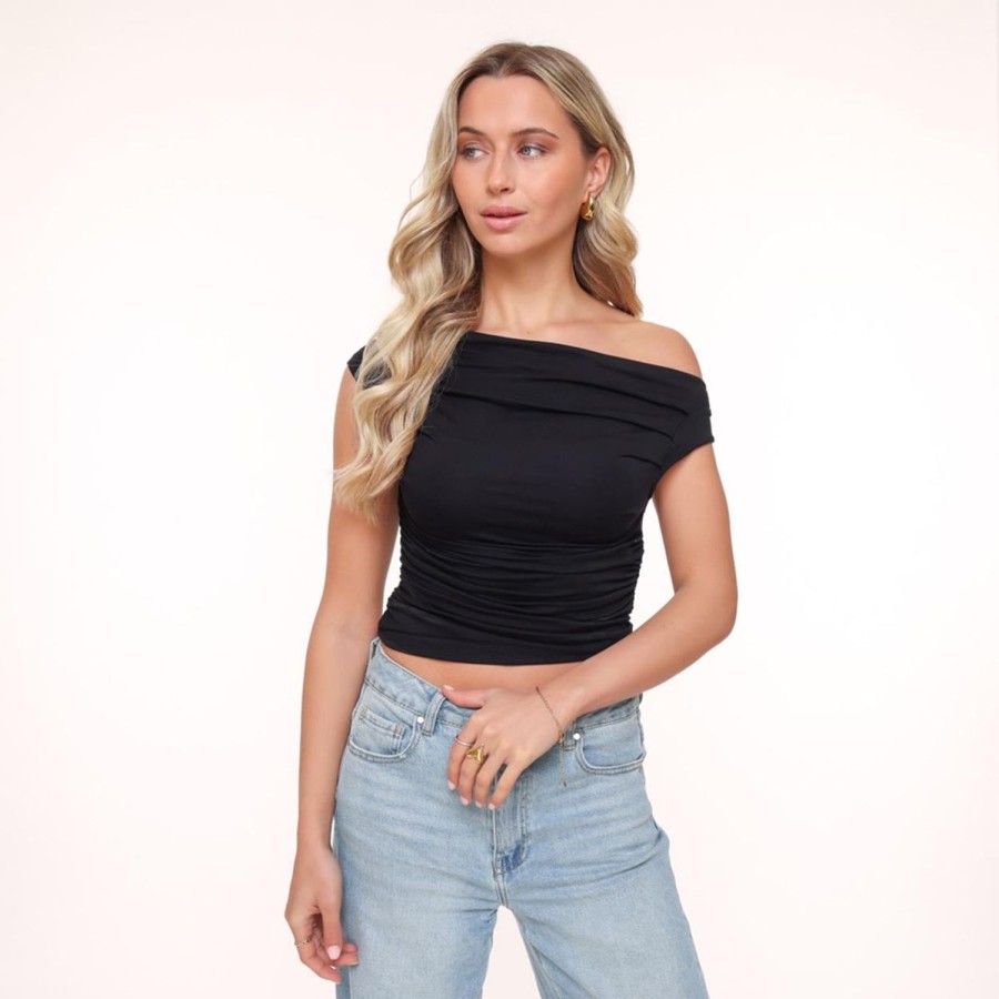 Tops | Olivia & Kate Zwarte Gedrapeerde Ss-Top